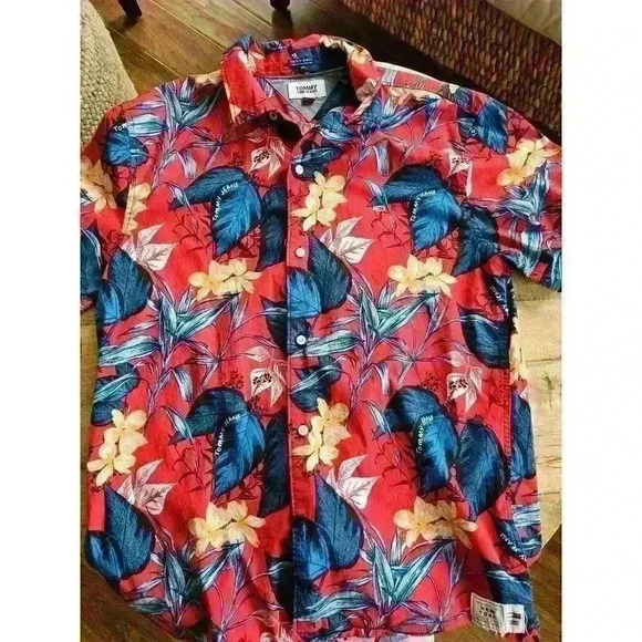 Tommy Hilfiger Other - Tommy Hilfiger Classic Fit Stretch Tropical Button Up Hawaiin Shirt Men' Size L